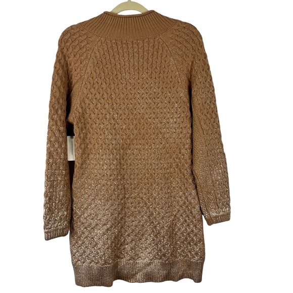 NWOT Pilcro Anthropologie Sz S Tan Gold Metallic Cable Knit Tunic Sweater - Picture 5 of 11